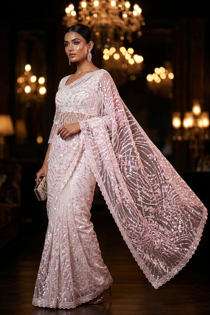 Dilruba Crimson Designer Net Saree