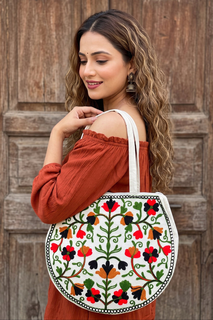 The Floral Tapestry - Embroidered Tote Bag