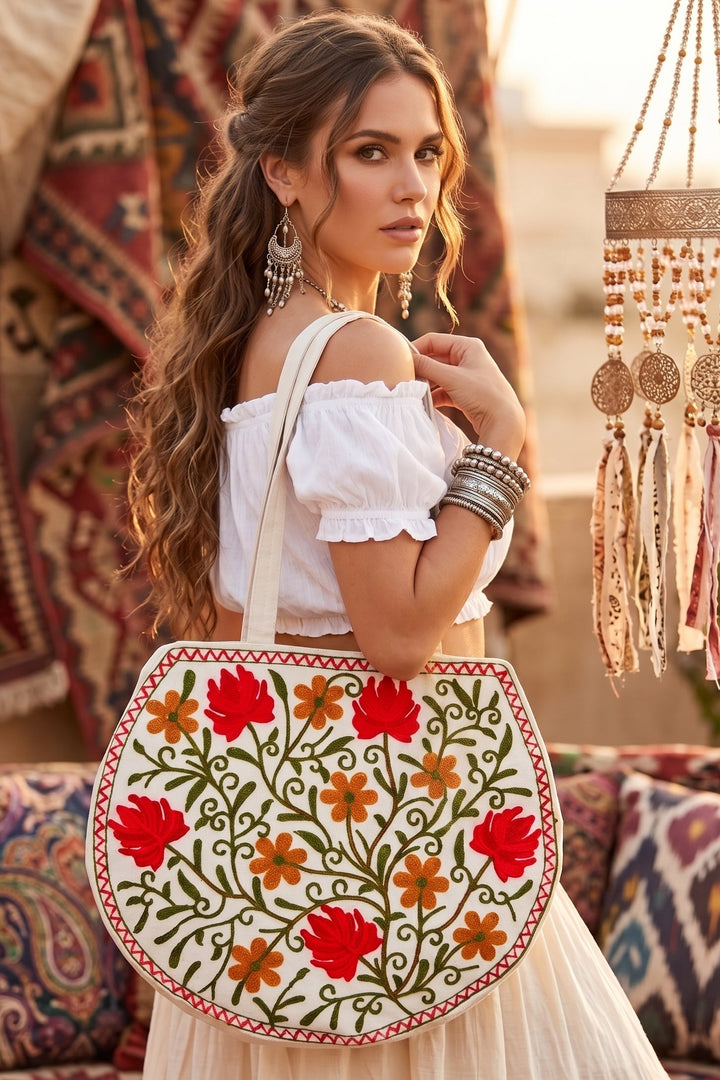The Floral Tapestry - Embroidered Tote Bag