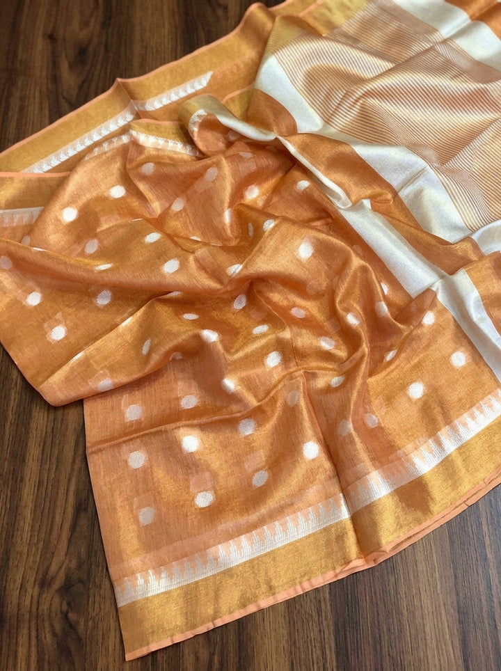 Pearl Weave Tissue Linen Saree (Orange)