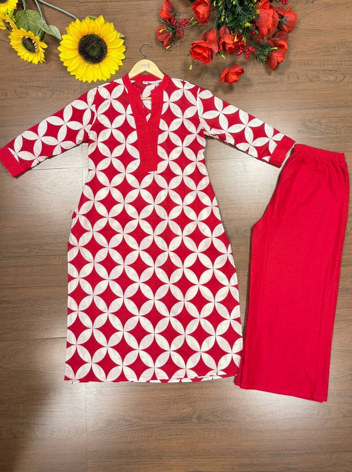 Women In Love- Cotton Coord Set(Red)