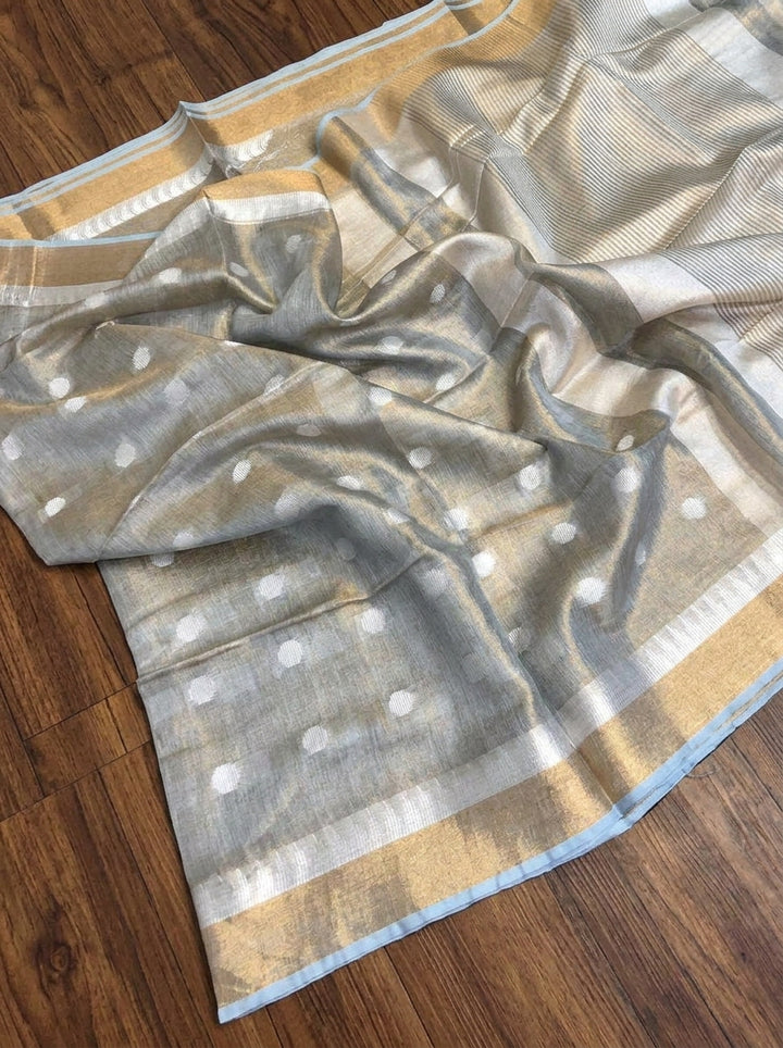 Pearl Weave Tissue Linen Saree (Grey)