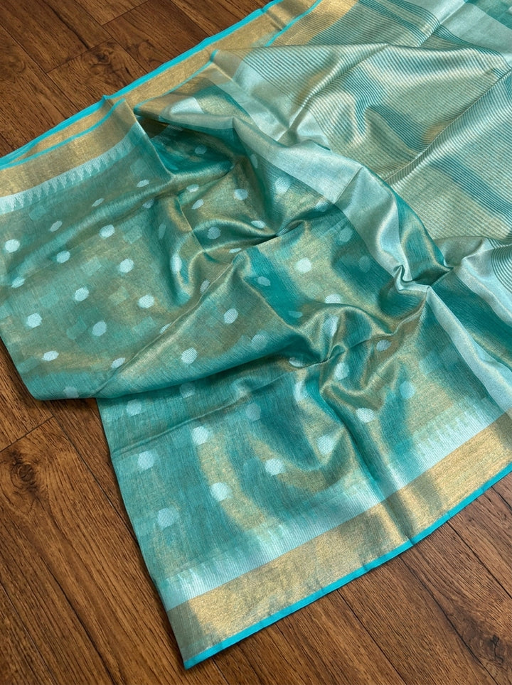 Pearl Weave Tissue Linen Saree (Blue)