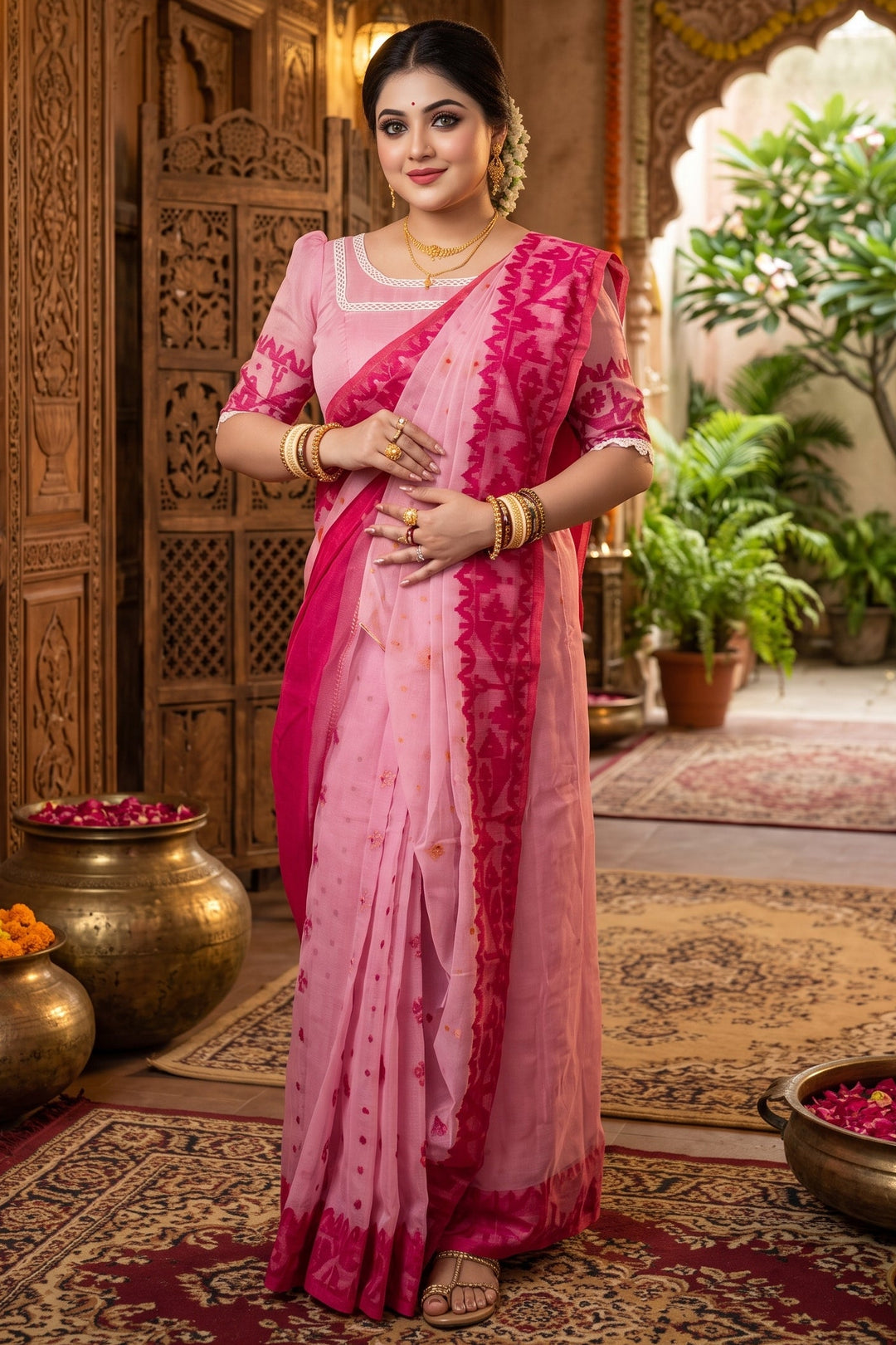 Golapi Golpo Bengal Jamdani Saree With Blouse (Combo)