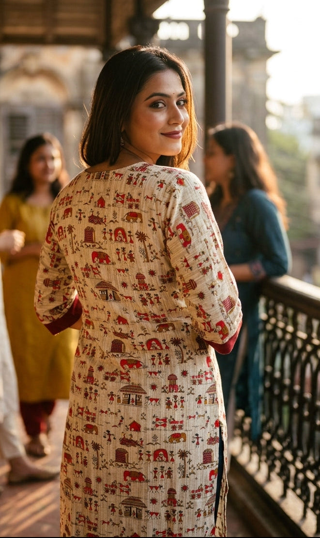 The Warli Whimsy Pure Cotton Kurti