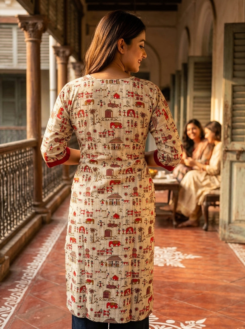 The Warli Whimsy Pure Cotton Kurti