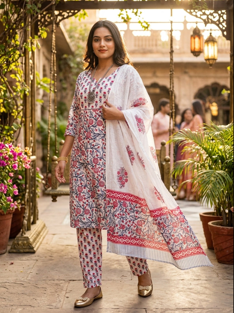 Satisfying White-Cotton Suit set