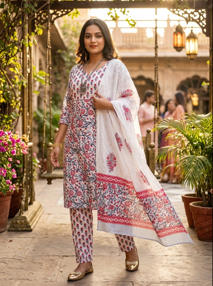 Satisfying White-Cotton Suit set