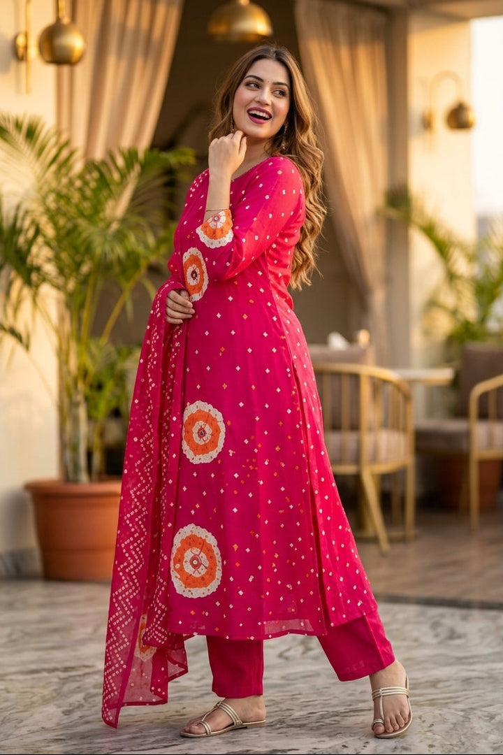Fuschia Shine Cotton Kurti Set