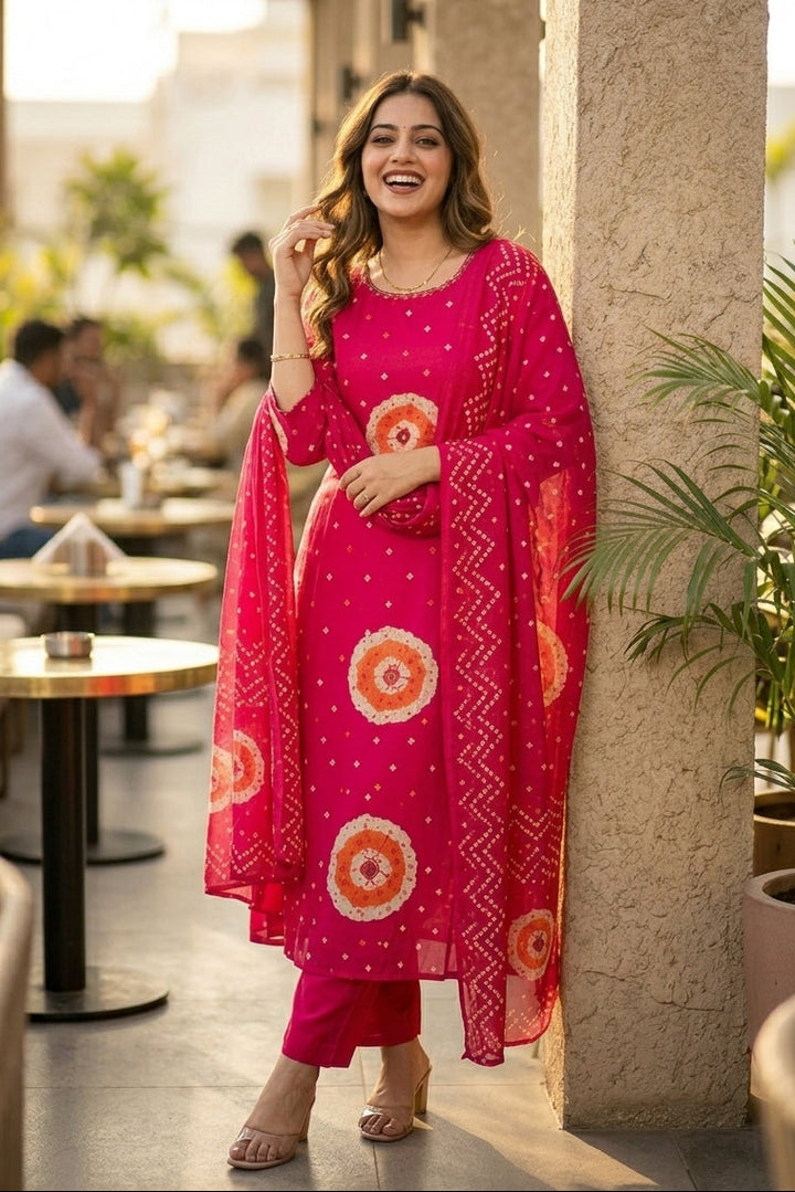 Fuschia Shine Cotton Kurti Set
