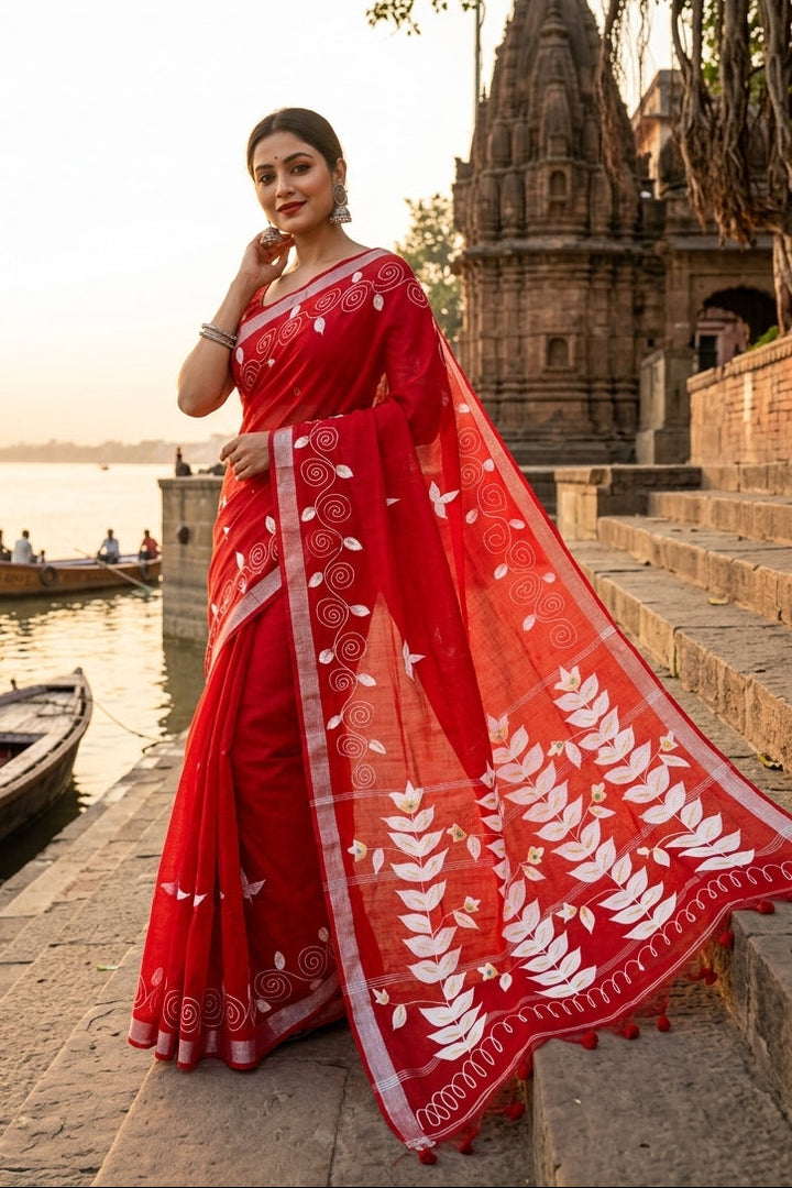 Mudrika Weave Hand Painted Cotton Saree