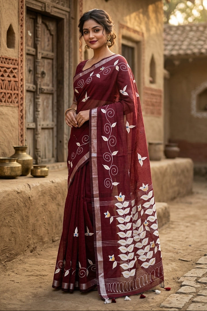 Mudrika Weave Hand Painted Cotton Saree