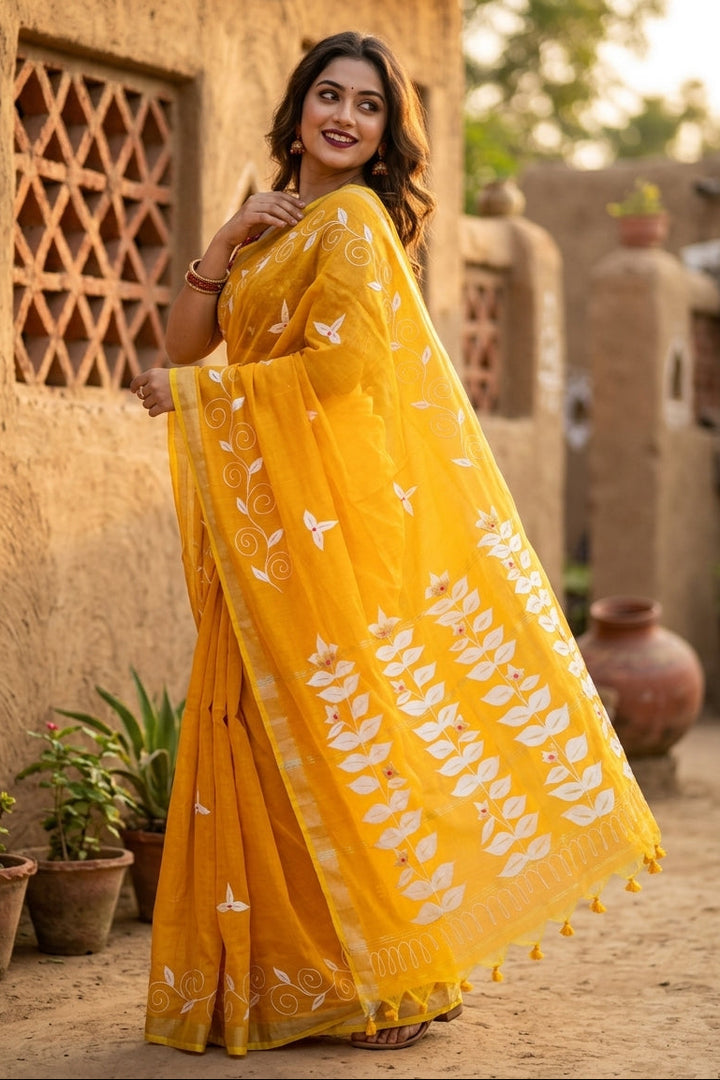 Mudrika Weave Hand Painted Cotton Saree