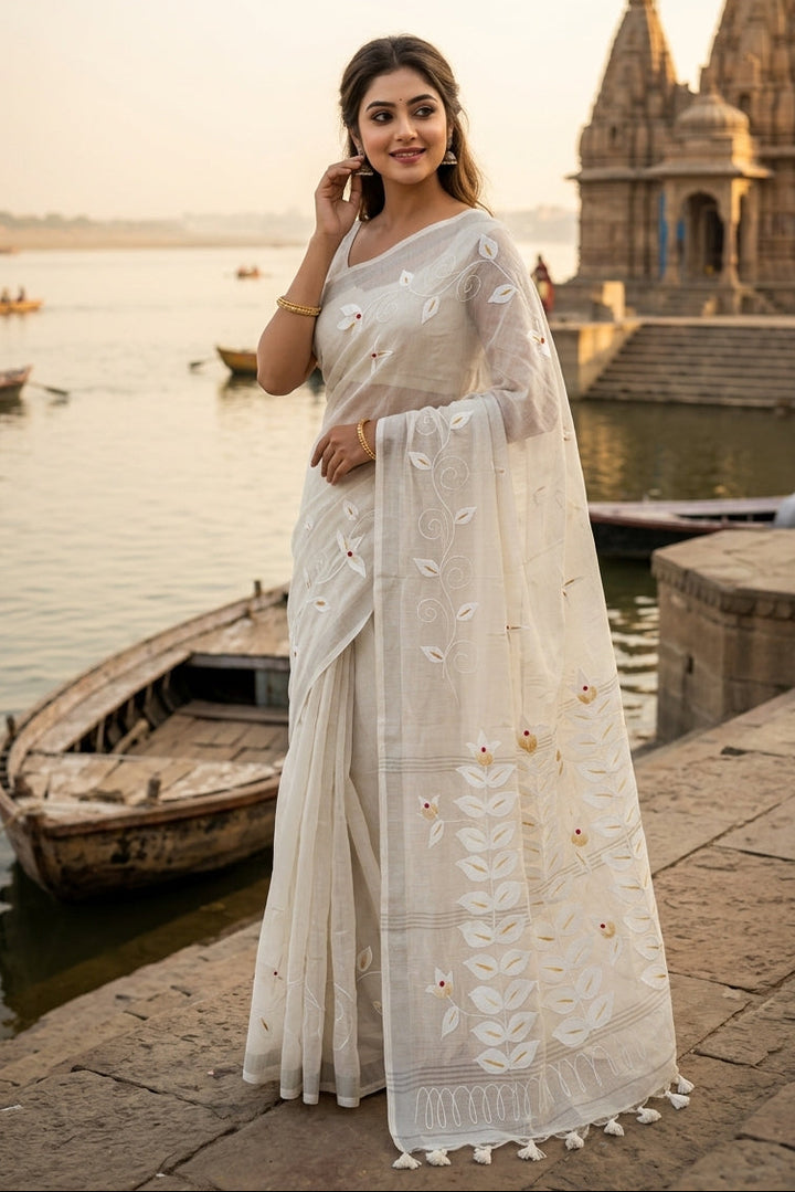 Mudrika Weave Hand Painted Cotton Saree