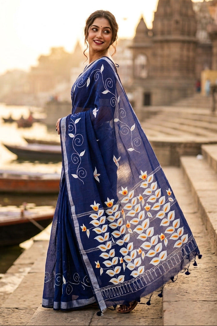 Mudrika Weave Hand Painted Cotton Saree