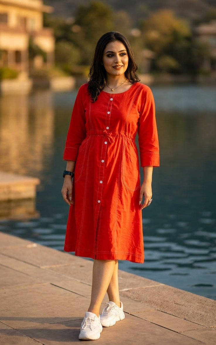 Blazing Art Red Cotton Dress