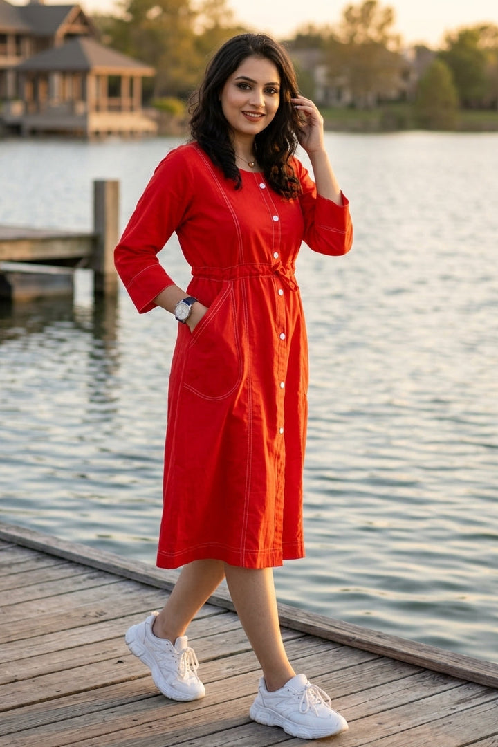 Blazing Art Red Cotton Dress