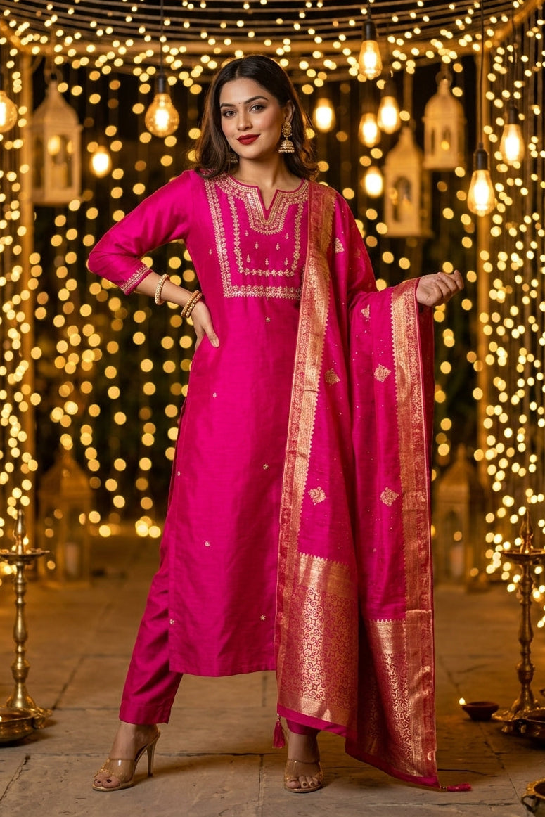 Burst Of Light Silk Kurti Set