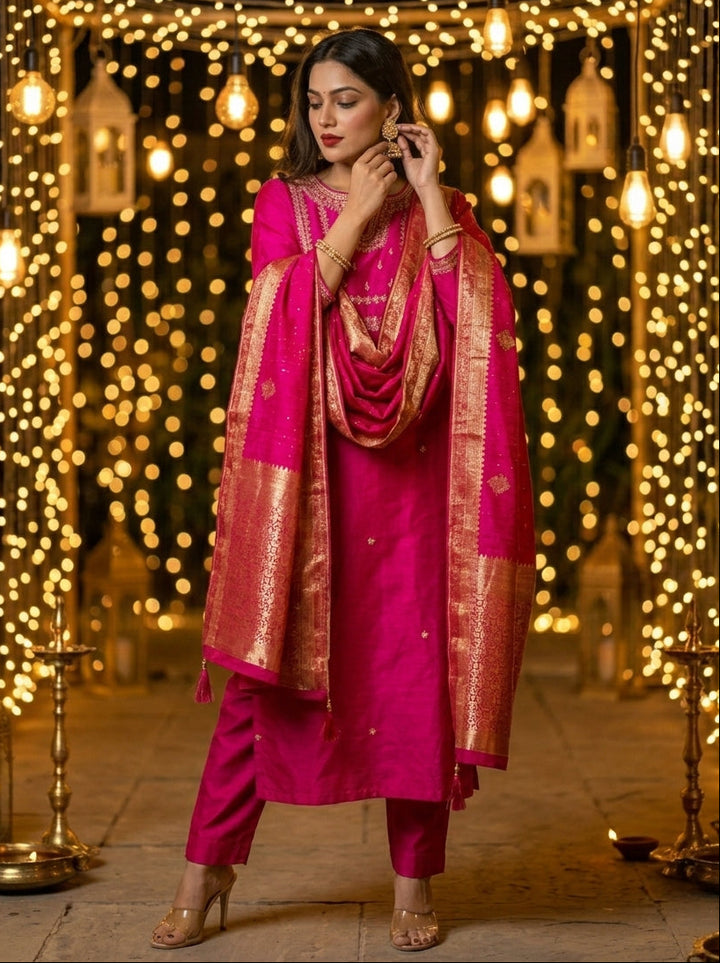 Burst Of Light Silk Kurti Set