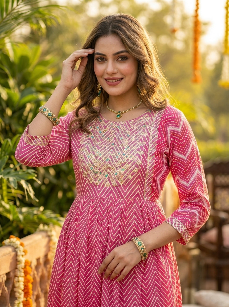 Pink Day- Party Wear Kurti Set