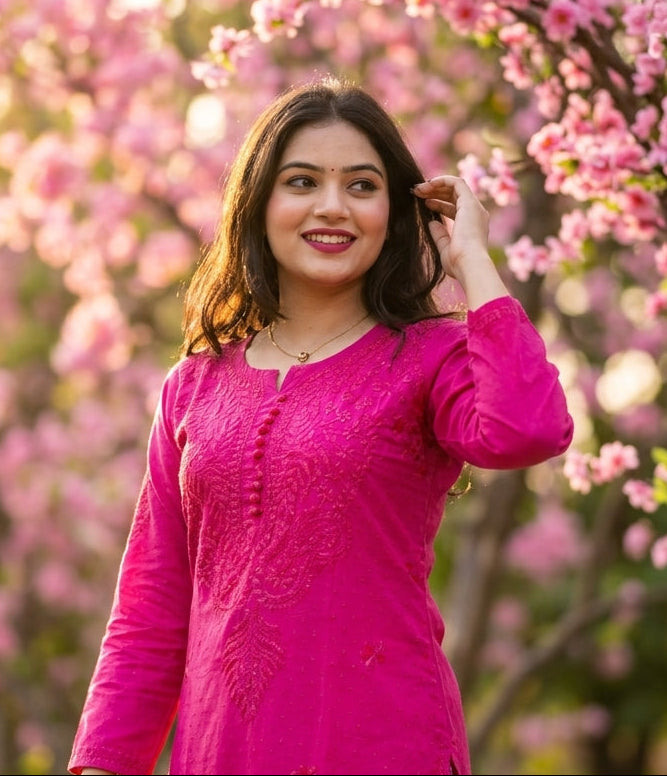 A Day In Colors -  Chikankari Kurti set(Pink)