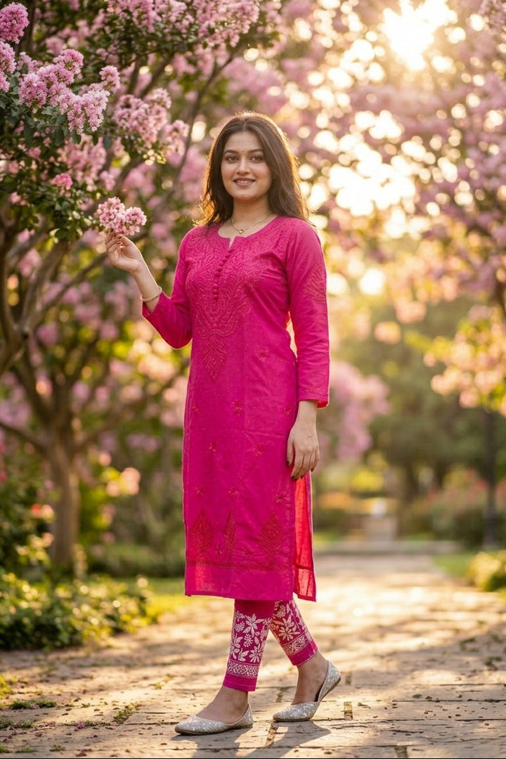A Day In Colors -  Chikankari Kurti set(Pink)