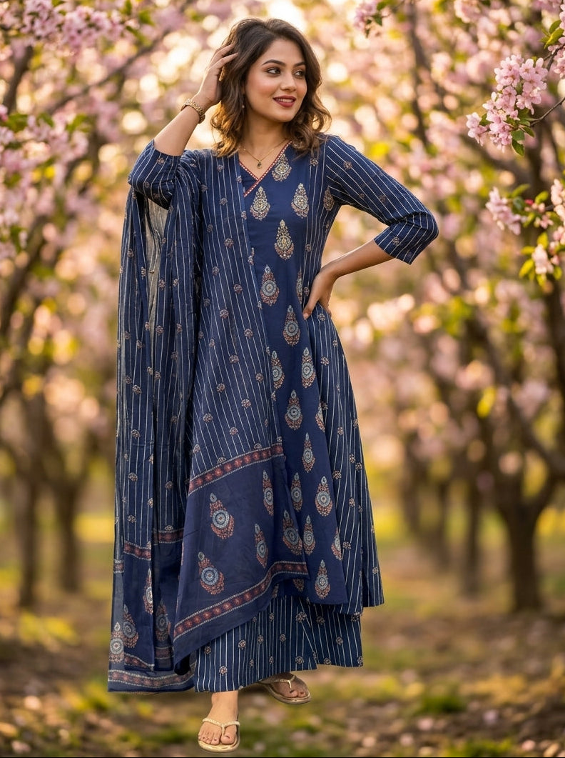 Sweetest Melody Blue Cotton Kurti Set