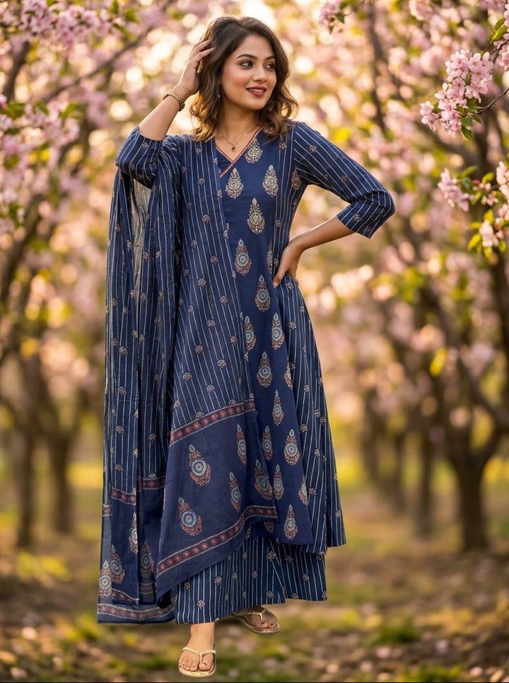 Sweetest Melody Blue Cotton Kurti Set