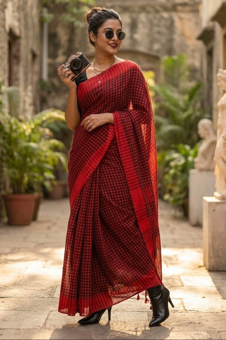 Vermilion Weave  Cotton Saree