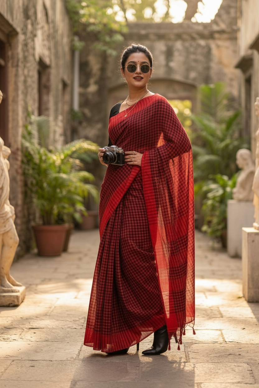 Vermilion Weave  Cotton Saree
