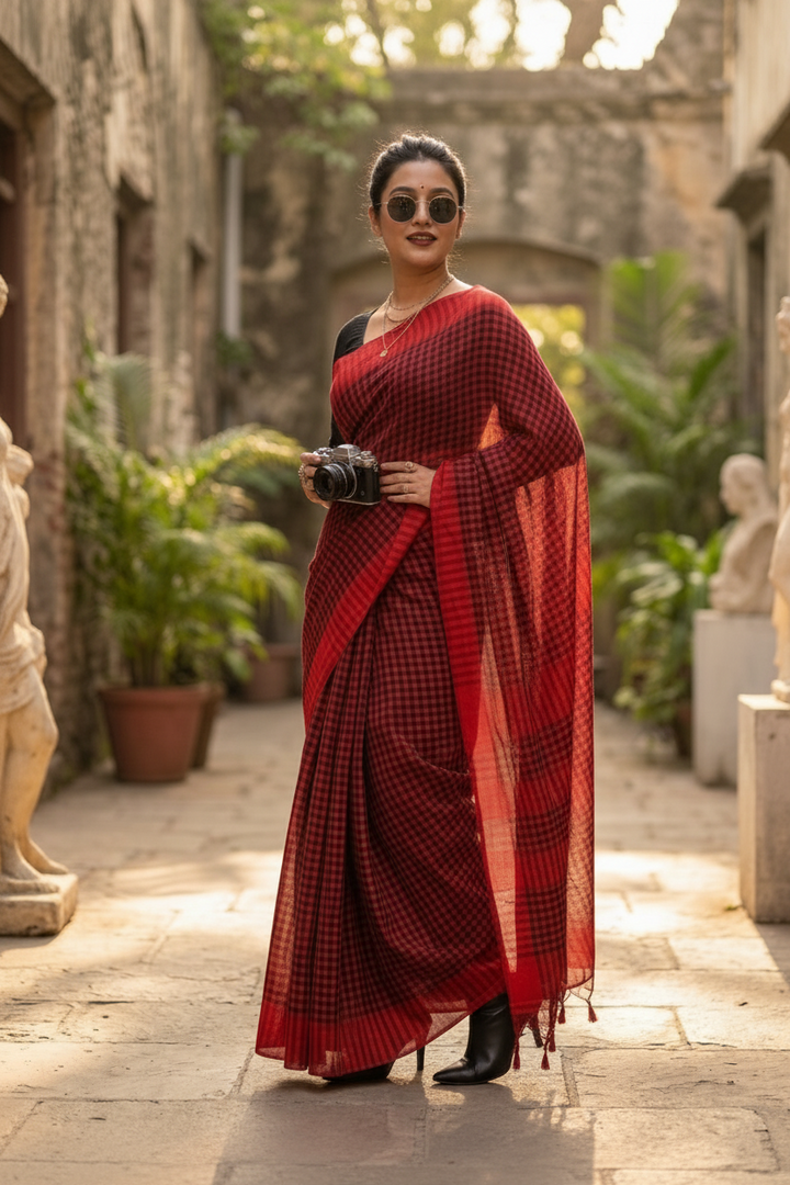 Vermilion Weave  Cotton Saree