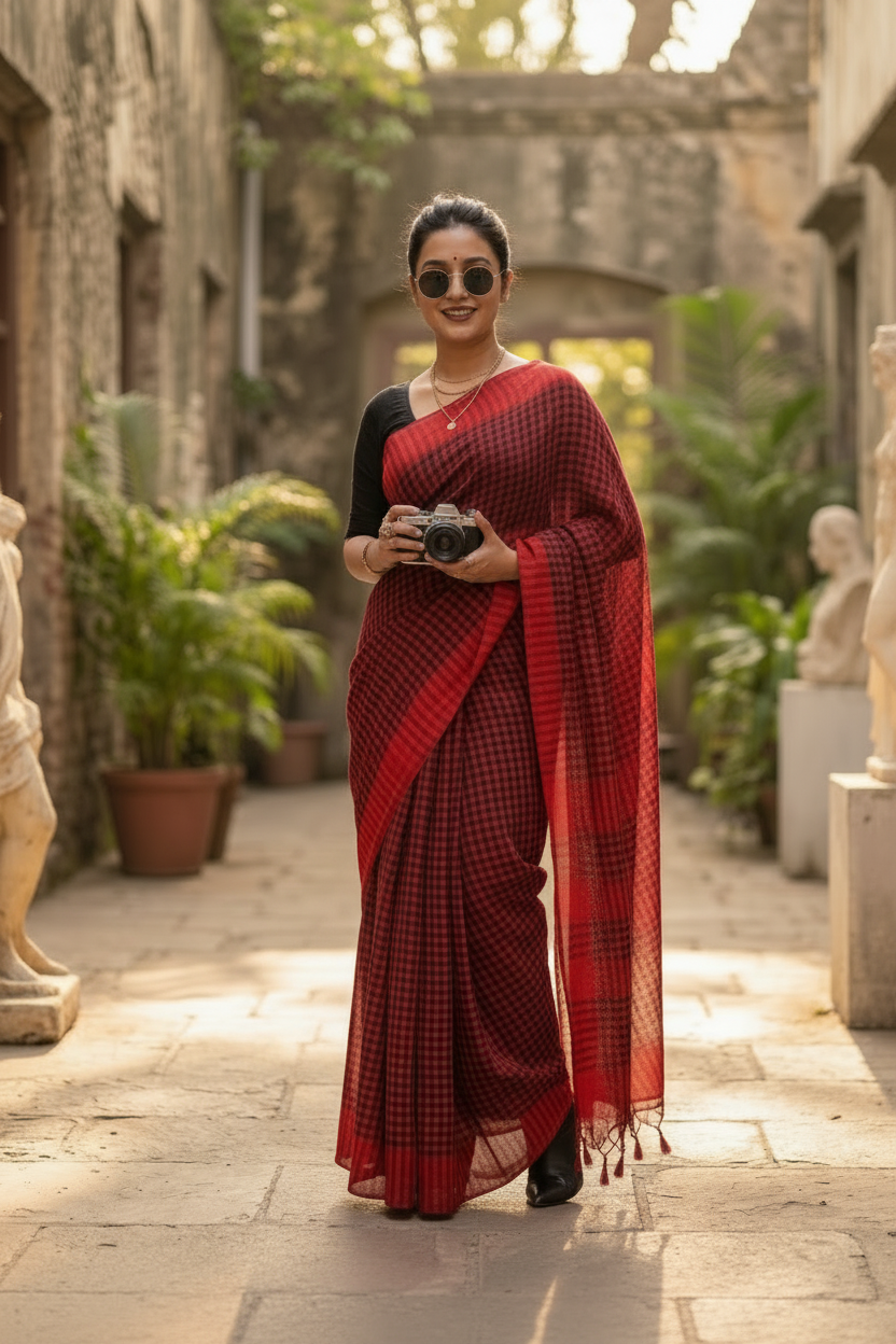 Vermilion Weave  Cotton Saree