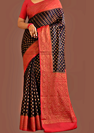 Black Red Banarasi Semi Georgette Saree