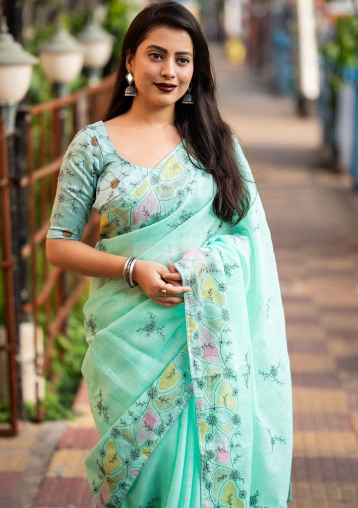 Generous Pista Linen Saree