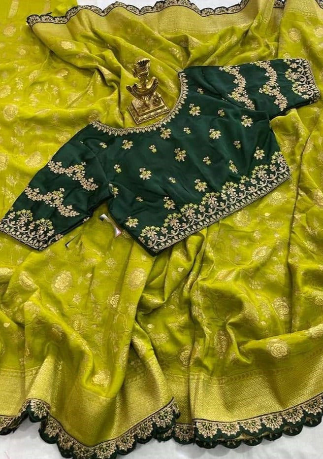 Magical Yellow Green Combination Banarasi Silk Saree