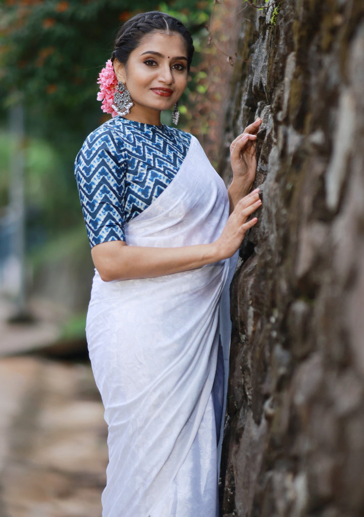 Here We Go With Royal Indigo - A Designer Crepe Saree