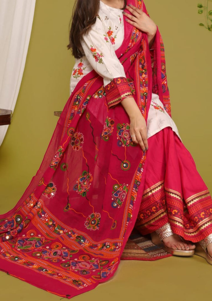 Designer Jaipuri Kurti Skirt Dupatta Set