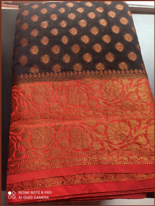 Black Red Banarasi Semi Georgette Saree