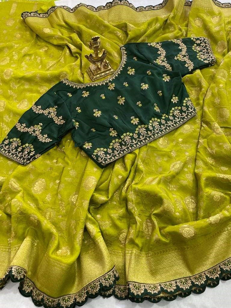 Magical Yellow Green Combination Banarasi Silk Saree