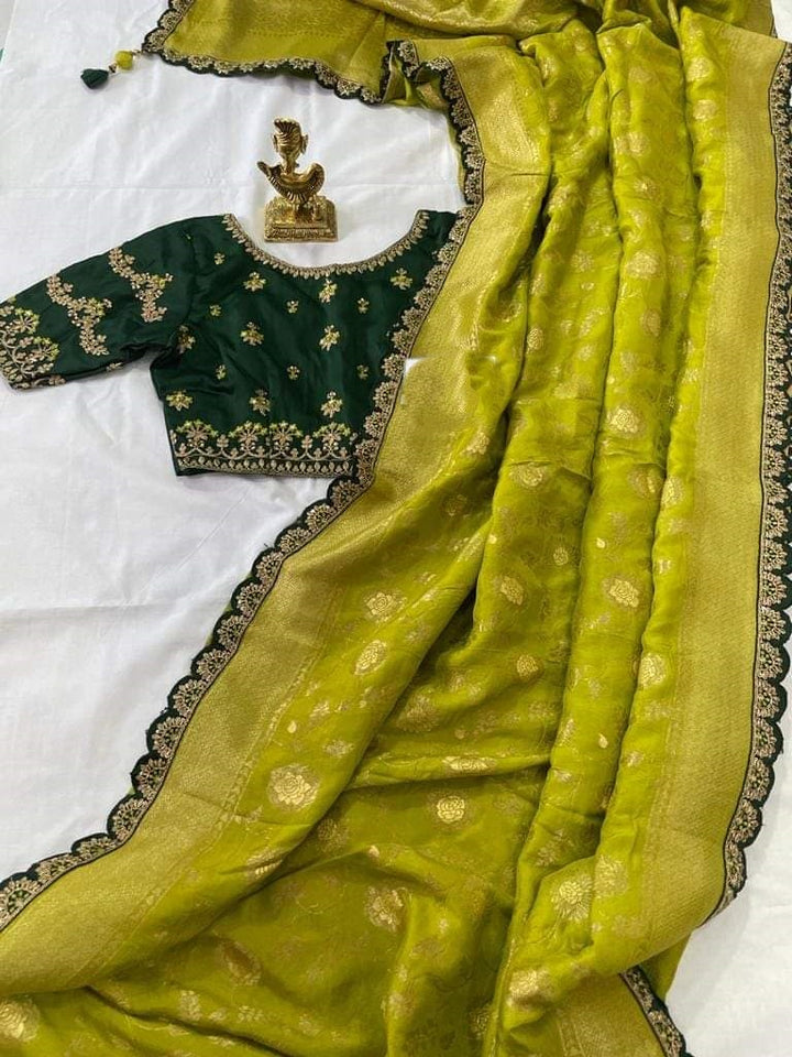 Magical Yellow Green Combination Banarasi Silk Saree