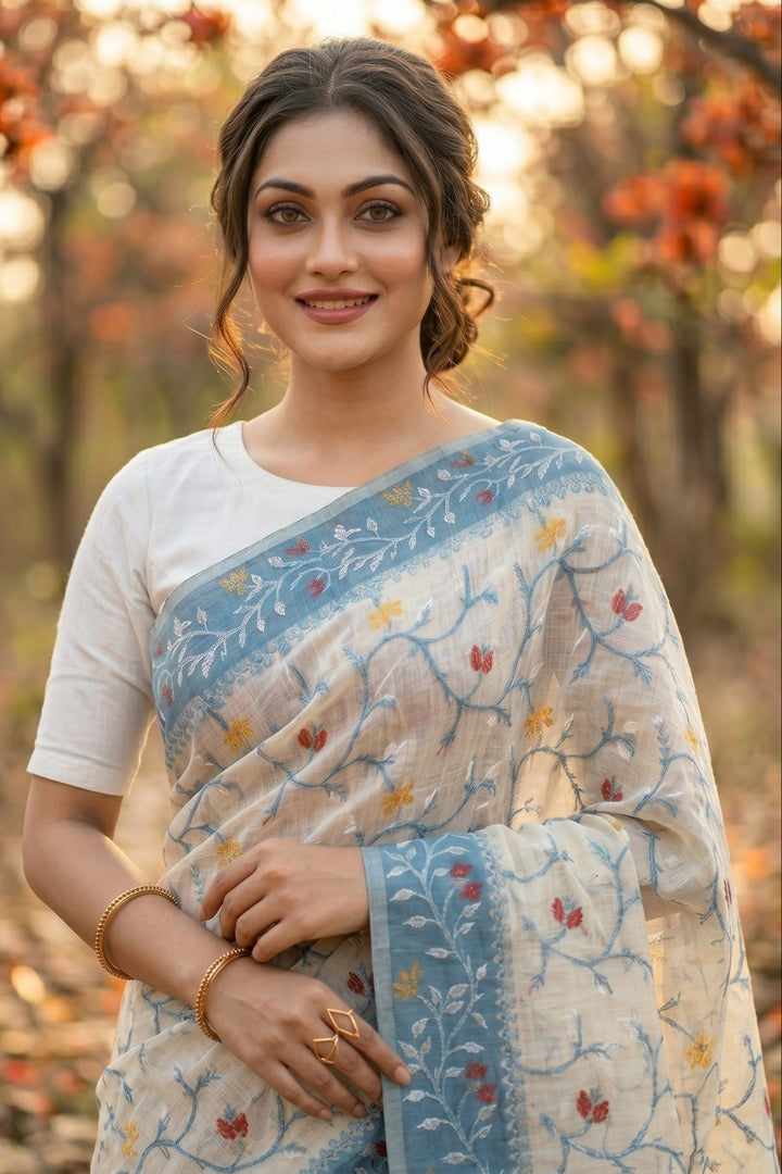 Kolkata Komol Cotton Silk Saree( Blue)