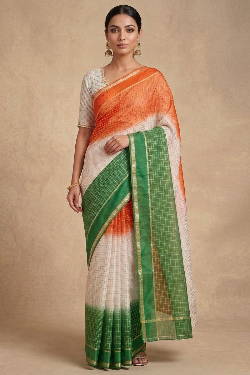 The Freedom Weave – Independence Day Special Viscose Zari Check Saree