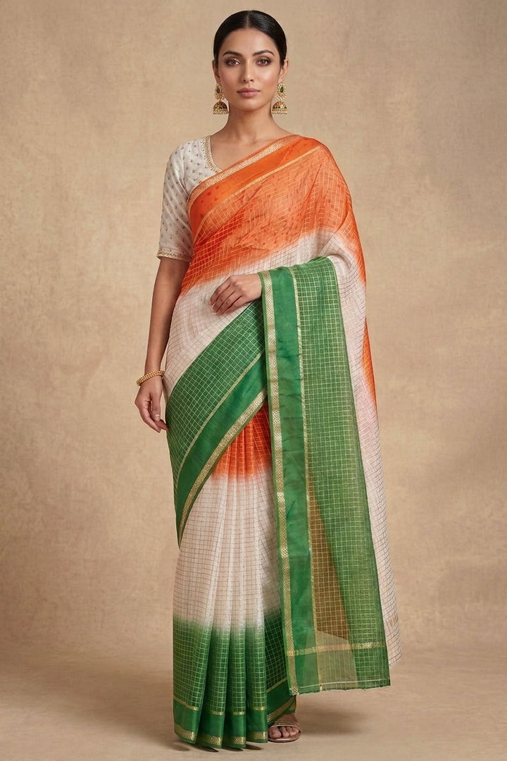 The Freedom Weave – Independence Day Special Viscose Zari Check Saree