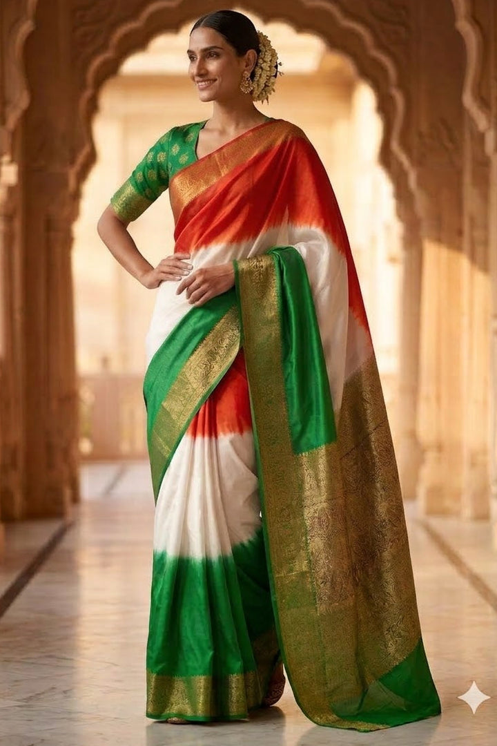 Swarna Tiranga Banarasi Warm Soft Silk Saree