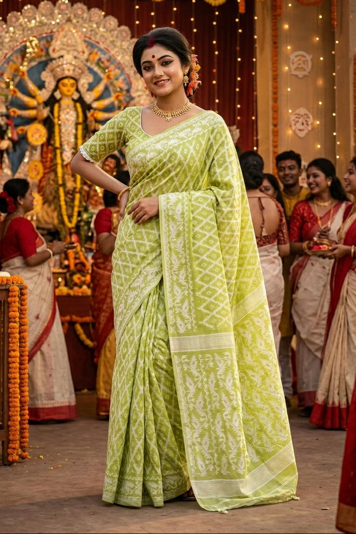 Neel Komol ( নীল কমল )Bengal Jamdani Saree ( Light Green)
