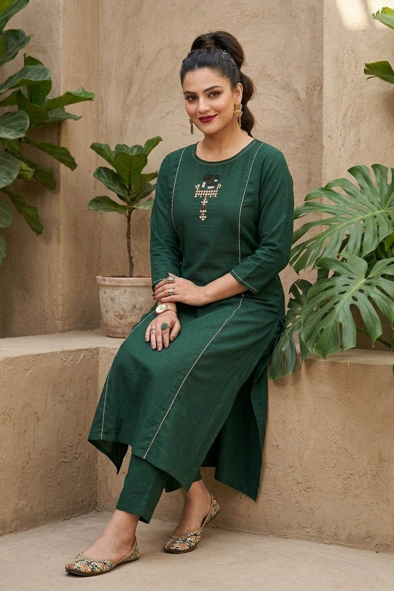 Minty Fresh Cotton Kurti Set (Green)