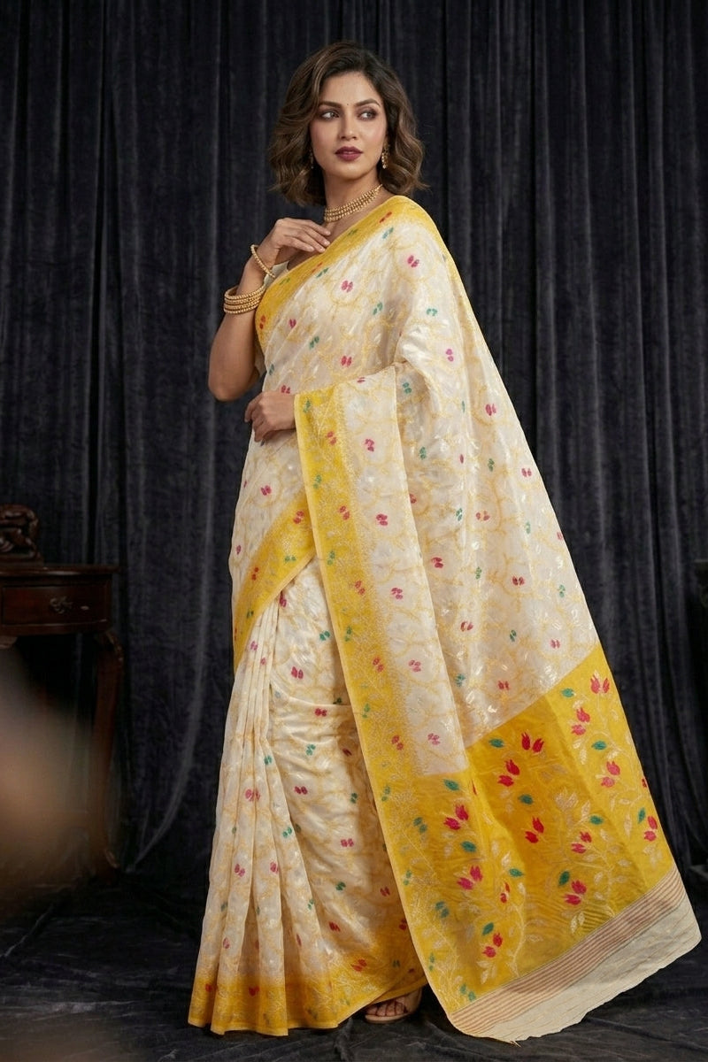 Kolkata Komol Cotton Silk Saree ( Yellow)