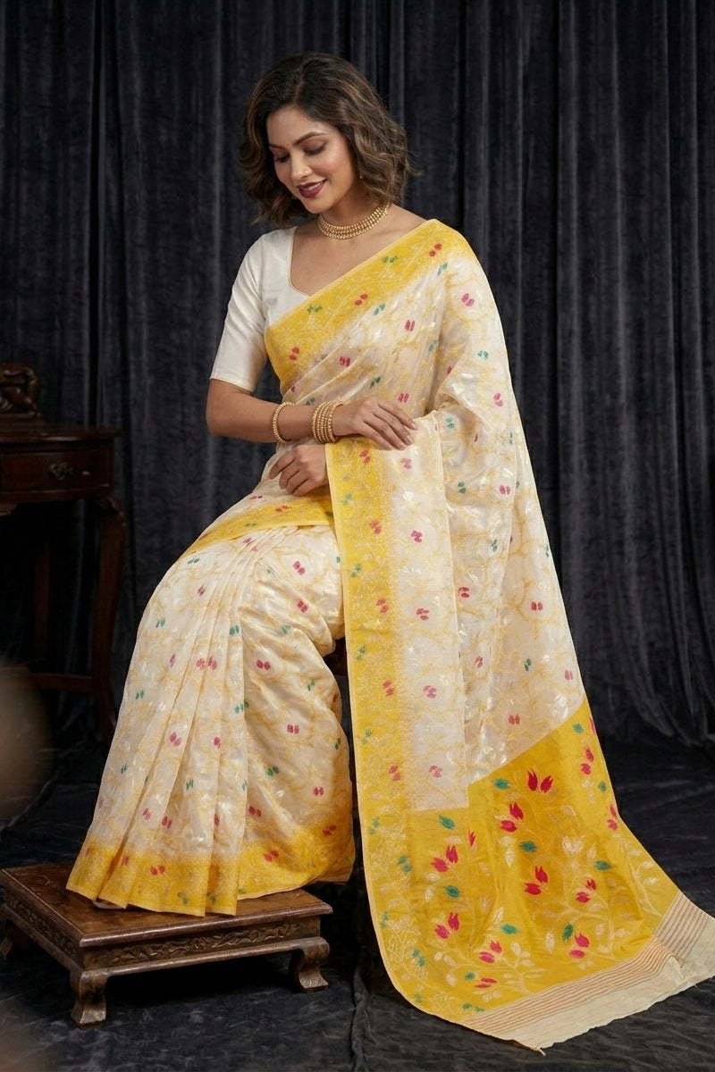 Kolkata Komol Cotton Silk Saree ( Yellow)