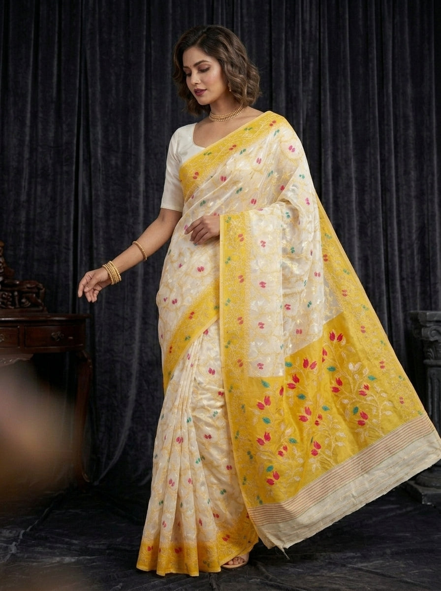Kolkata Komol Cotton Silk Saree ( Yellow)