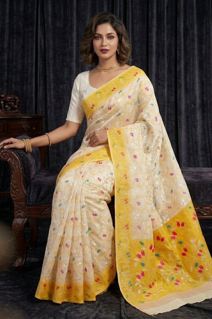 Kolkata Komol Cotton Silk Saree ( Yellow)